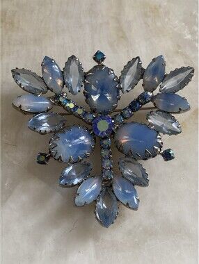 Vintage Juliana Blue Rhinestone Brooch Moonglow Navette Snowflake Starburst